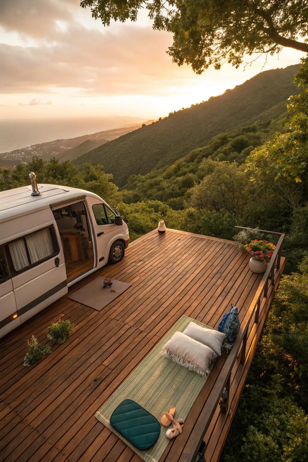 Elevate your van life with a handcrafted roof deck for ultimate relaxation.