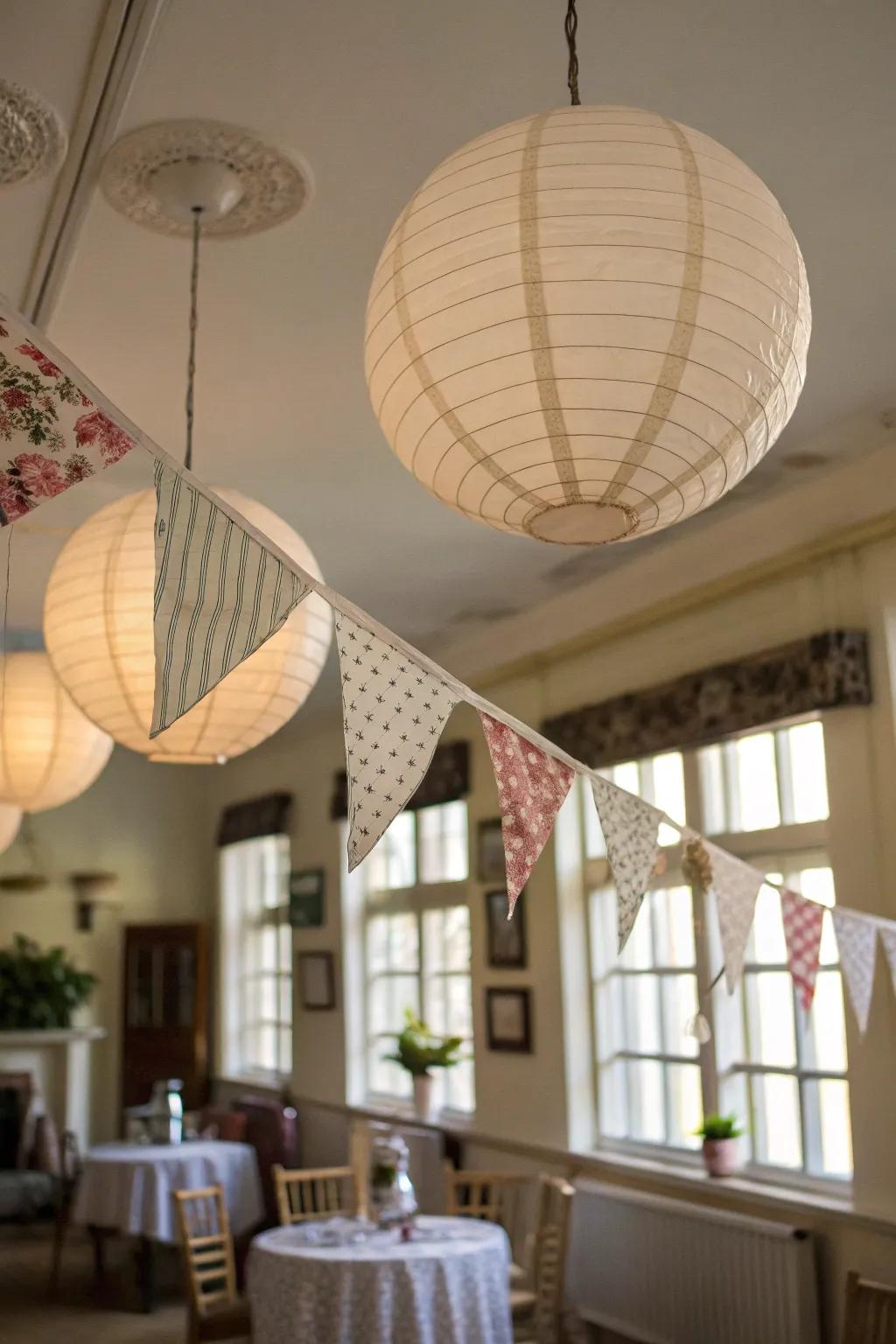Ceiling decor adds visual interest and surprise.