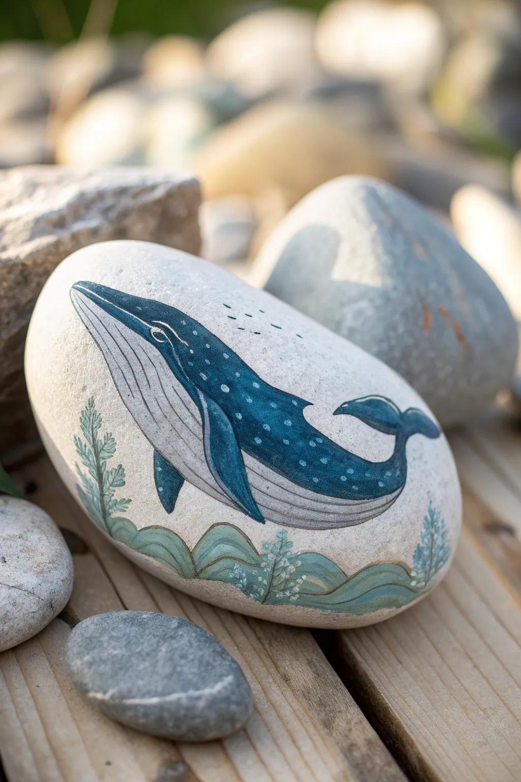 Bring the ocean to life with this stunning 3D whale rock painting, a perfect blend of artistry and simplicity!
