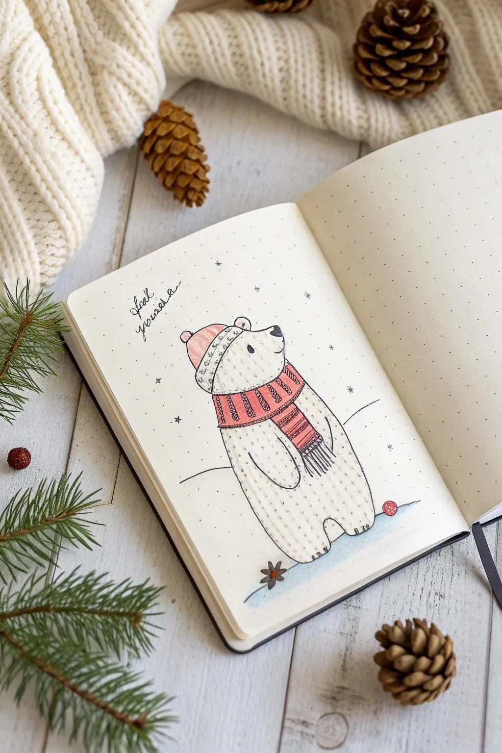 Embrace winter's charm with delightful polar bear sketches in your bullet journal. Perfect for cozy, creative moments!
