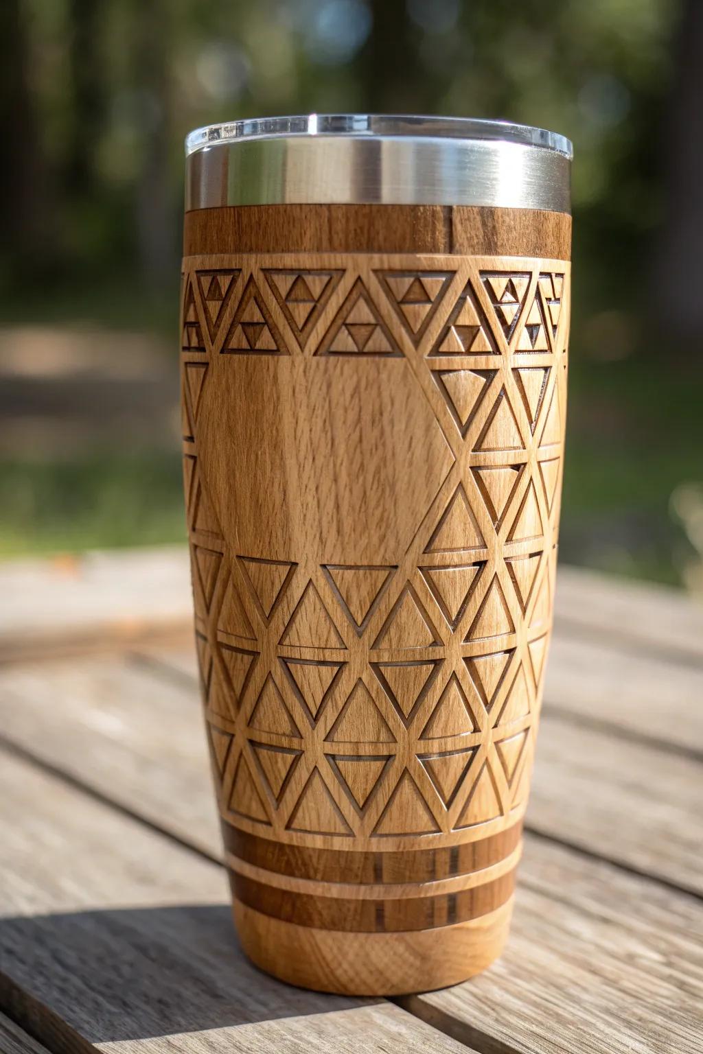 Artistry in Wood: A Tumbler That Turns Heads with Its Playful Geometric Patterns.