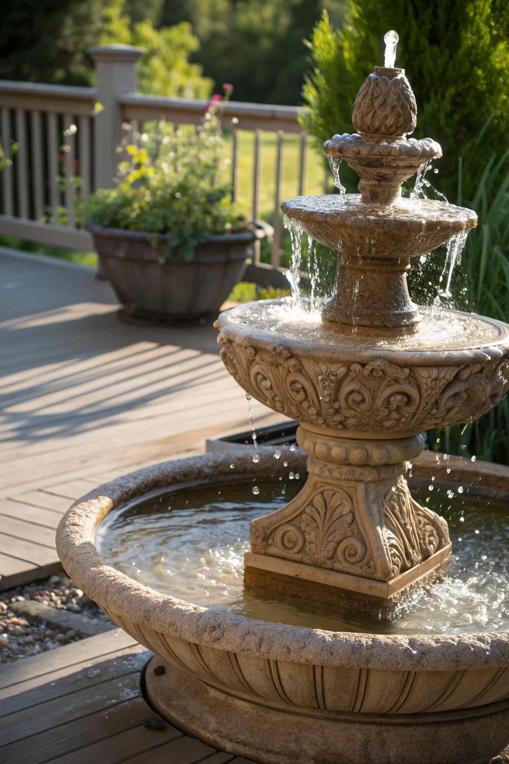 Elevate your deck with the soothing elegance of a handcrafted water feature.