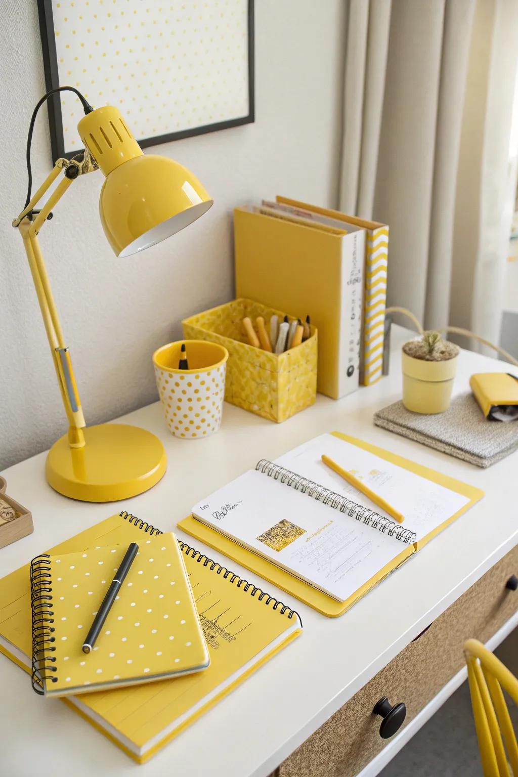 Yellow desk accessories add a cheerful touch to your workspace.
