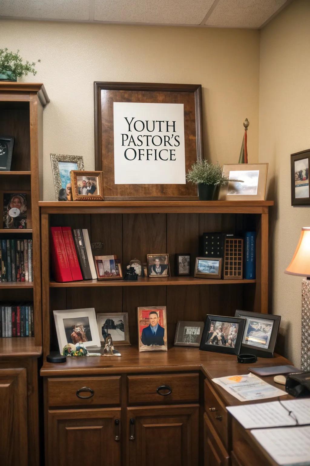 Personal mementos add character and warmth to the office.