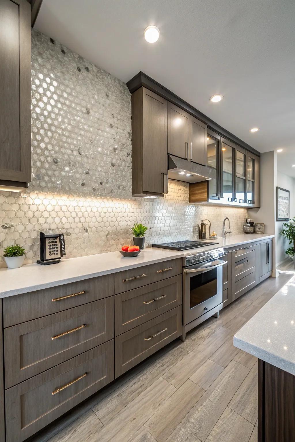 Layered textures enhance the depth and appeal of the kitchen design.