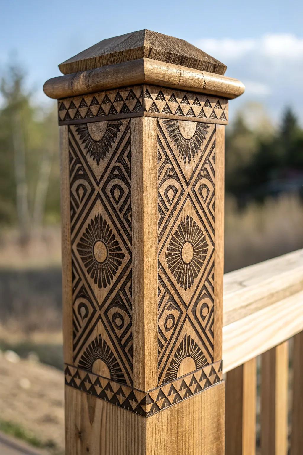 Elevate your space with artistic stencil designs on handcrafted post wraps, where style meets craftsmanship.