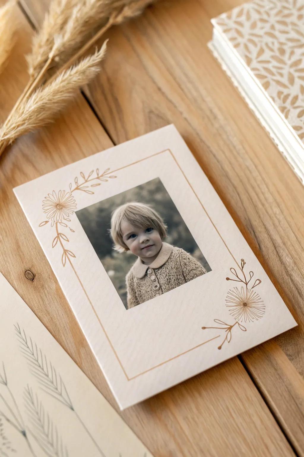 Capture memories with a personalized touch: A childhood photo brings nostalgia to life on this minimalist birthday card.