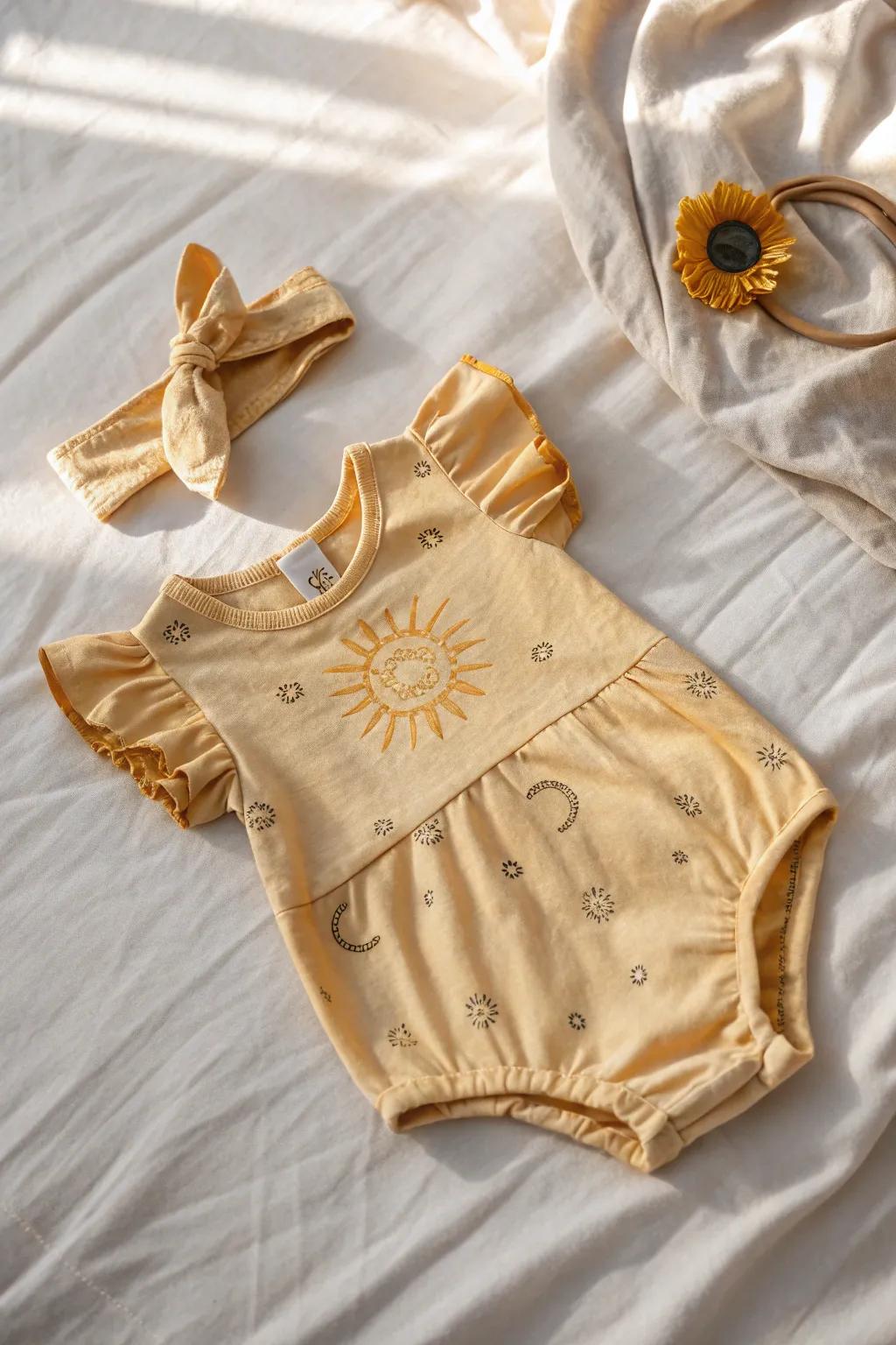 Radiate joy with this charming sunshine-themed baby costume, perfect for your little ray of sunshine!