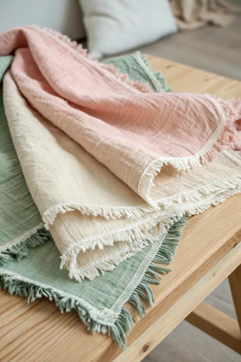 Discover the rustic elegance of ragged edges for your little one's comfort.