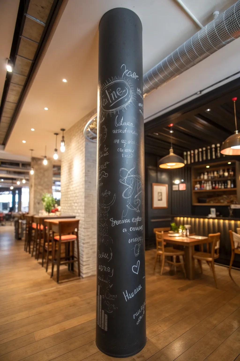 Transform your space with a chalkboard-wrapped pole for personalized style and messages.
