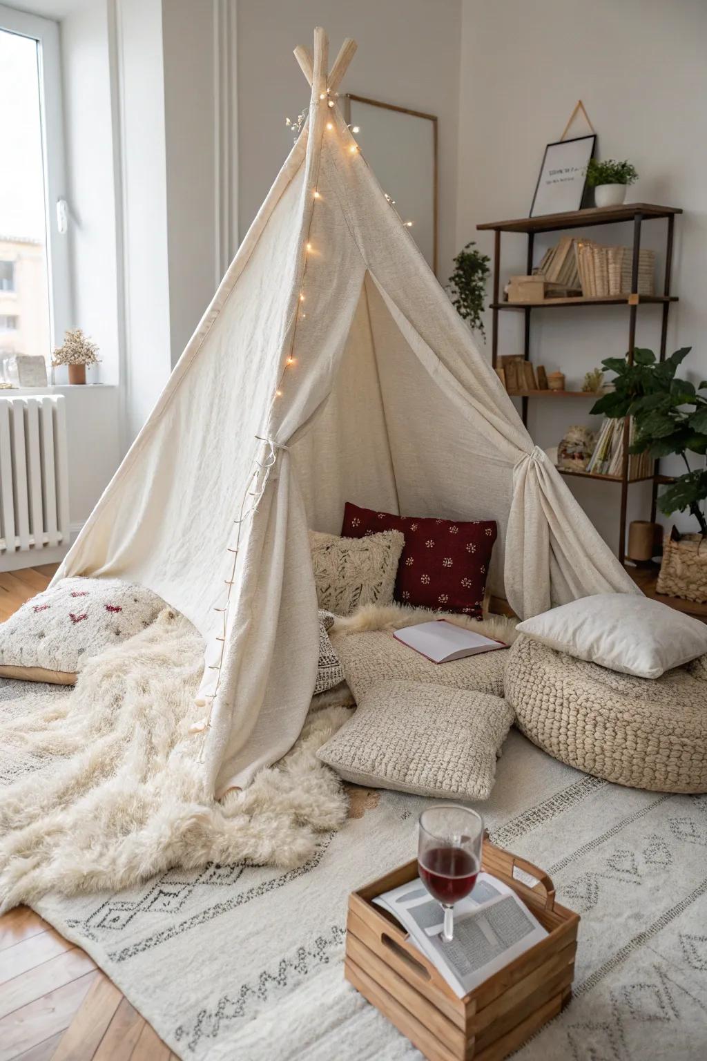 Escape into elegance with a grown-up blanket fort retreat, where simplicity meets sophistication.