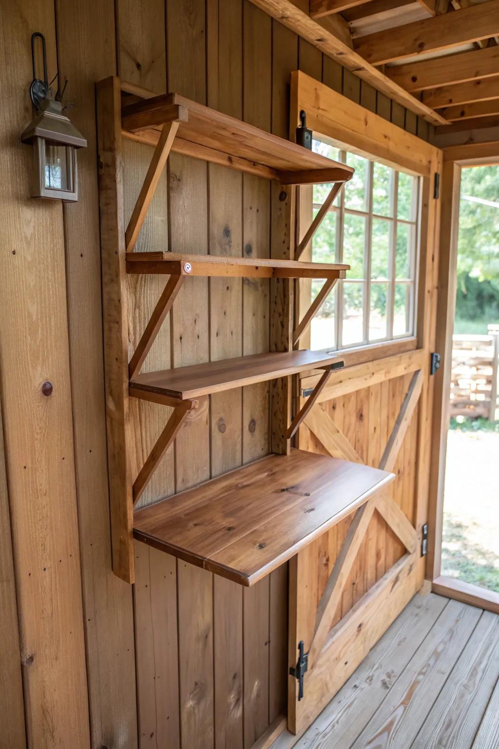 Elegance Meets Utility: Perfectly Crafted Folding Shelves for Your Shed
