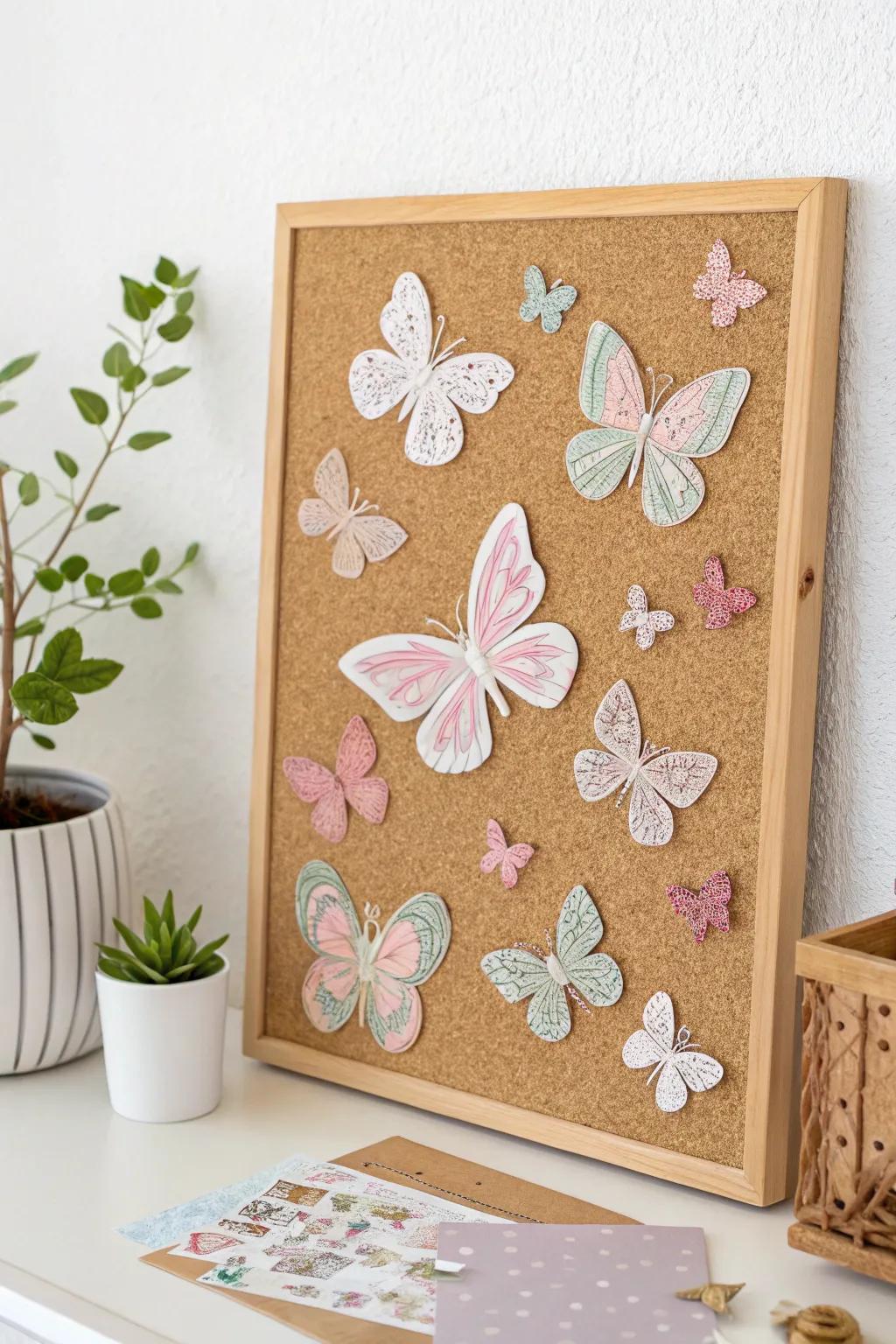 Elevate your organization game with a chic butterfly cork board that combines artistry and functionality.