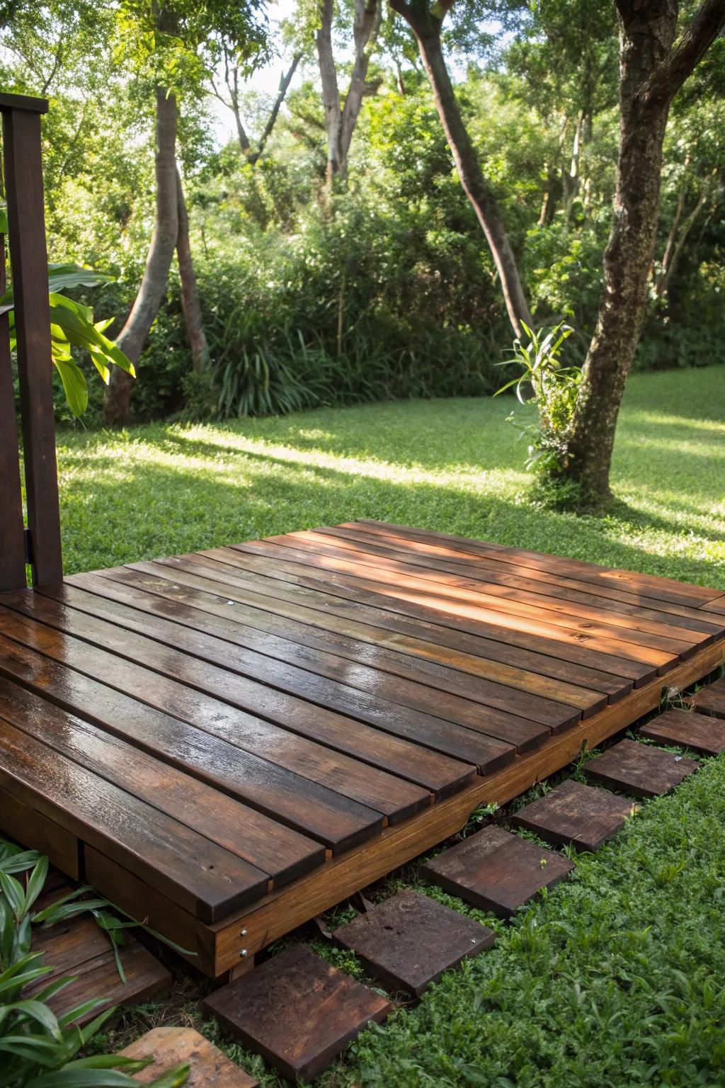 Elevate your outdoor shower experience with a DIY pallet floor designed for style and practicality.