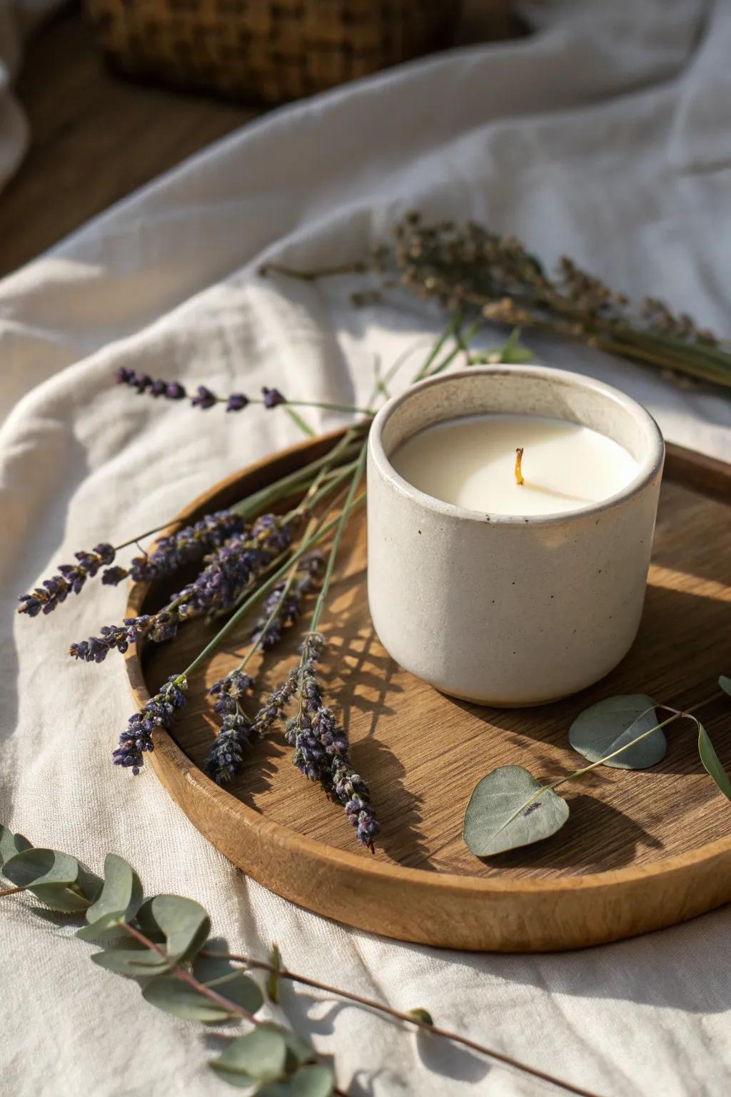 Embrace serenity with this handcrafted scented candle, perfect for creating a welcoming atmosphere.