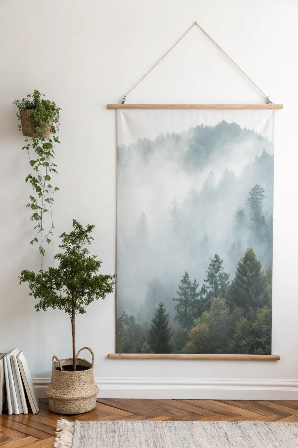 Bring the tranquility of a misty morning into your home with this minimalist fog-effect canvas.
