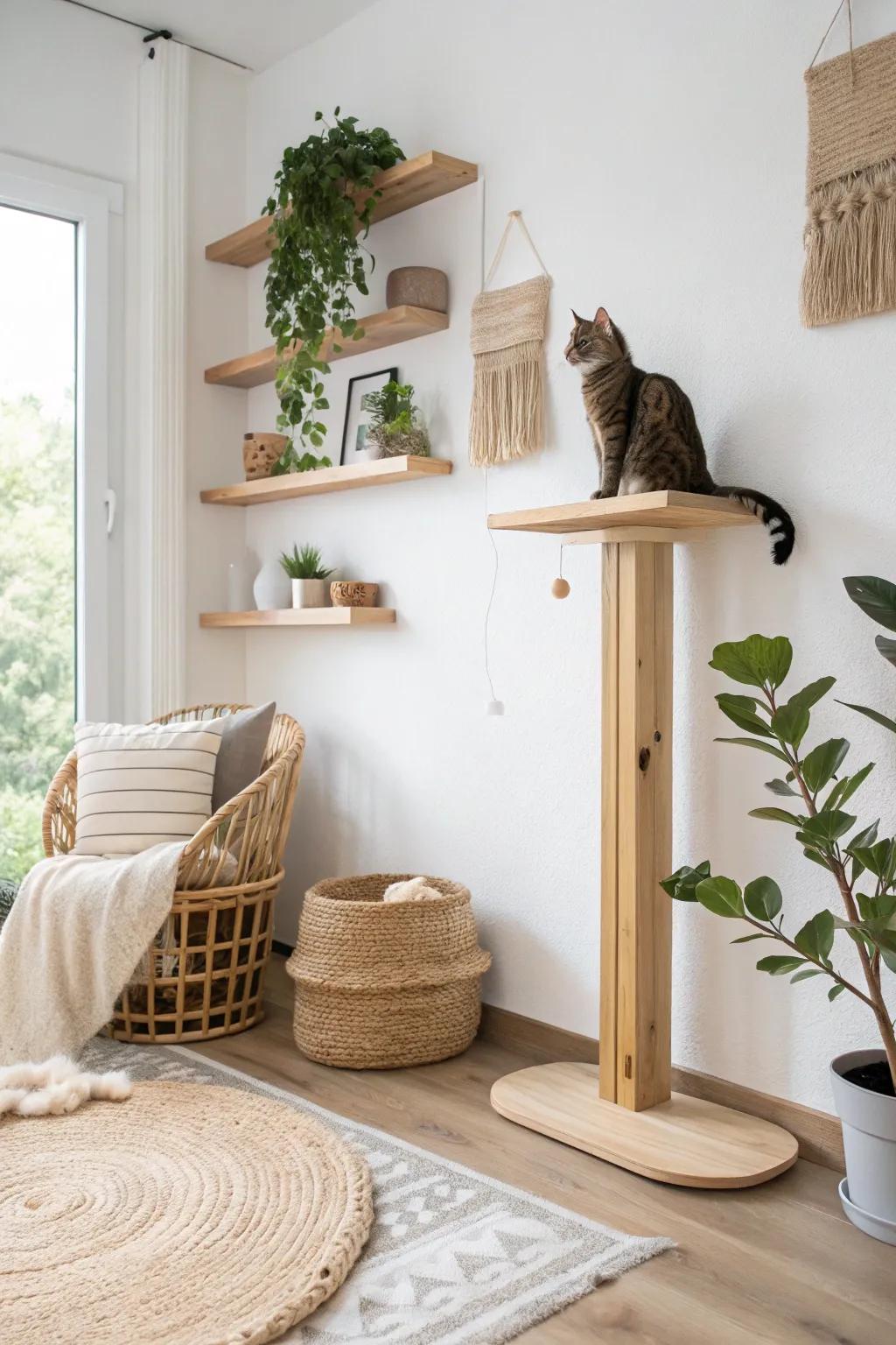 Elevate your cat's world with sky-high perches that blend minimalist style and natural beauty. 🐾✨