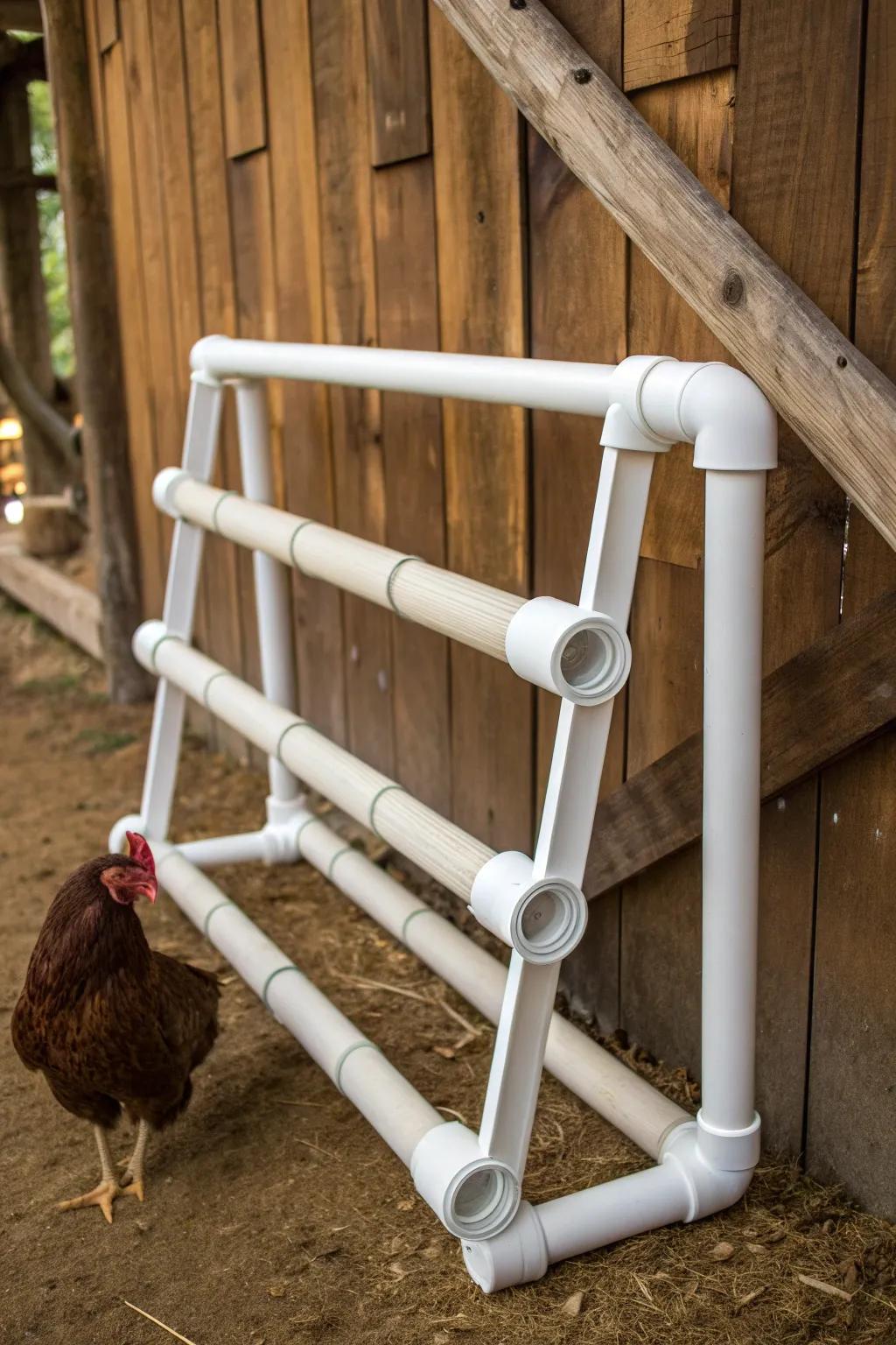 Elevate your coop's style with a modern and durable PVC pipe roost—where form meets function.