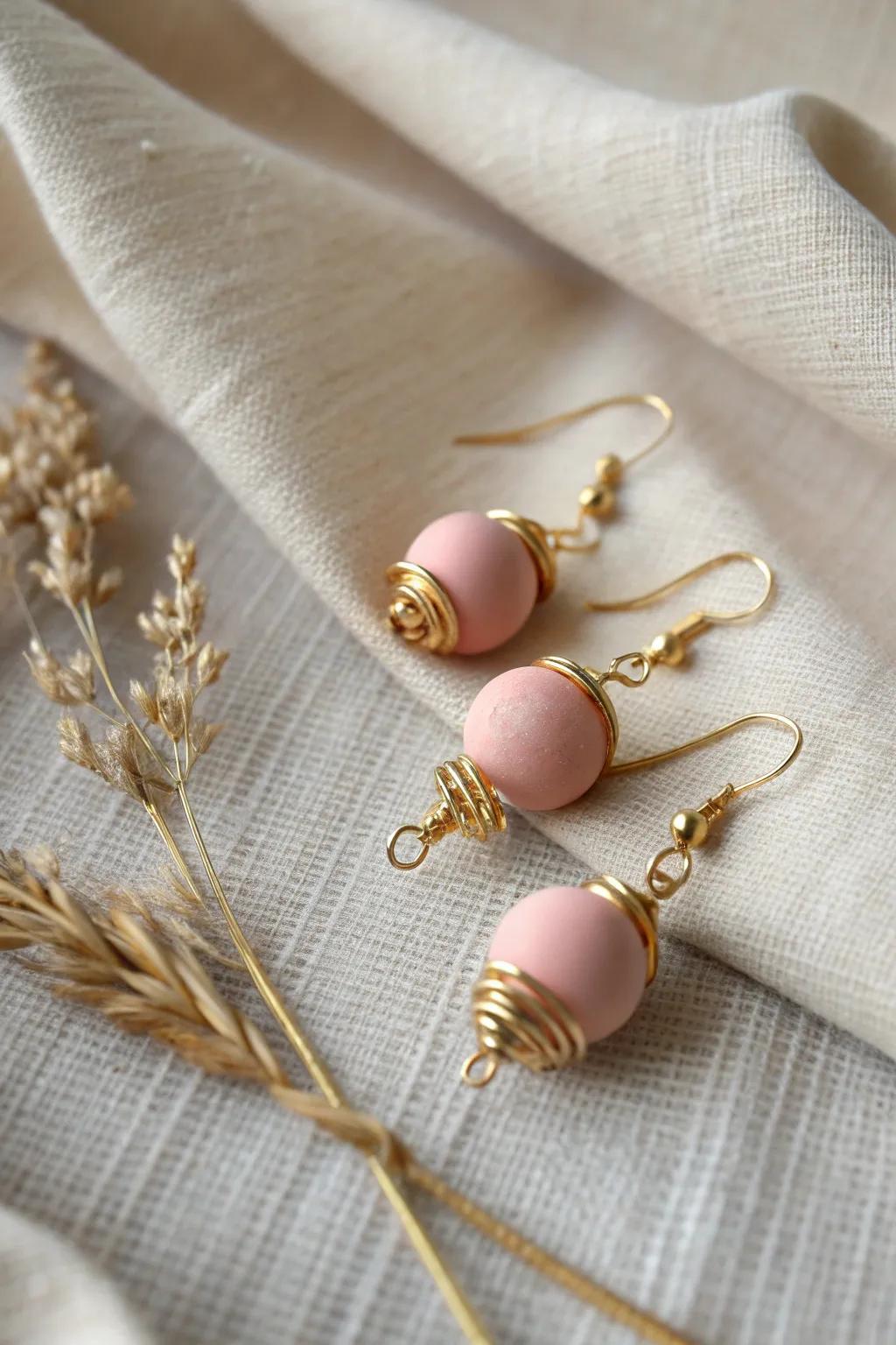 Discover the charm of wrapped wire wonders with these handcrafted clay bead earrings, a perfect fusion of elegance and simplicity.