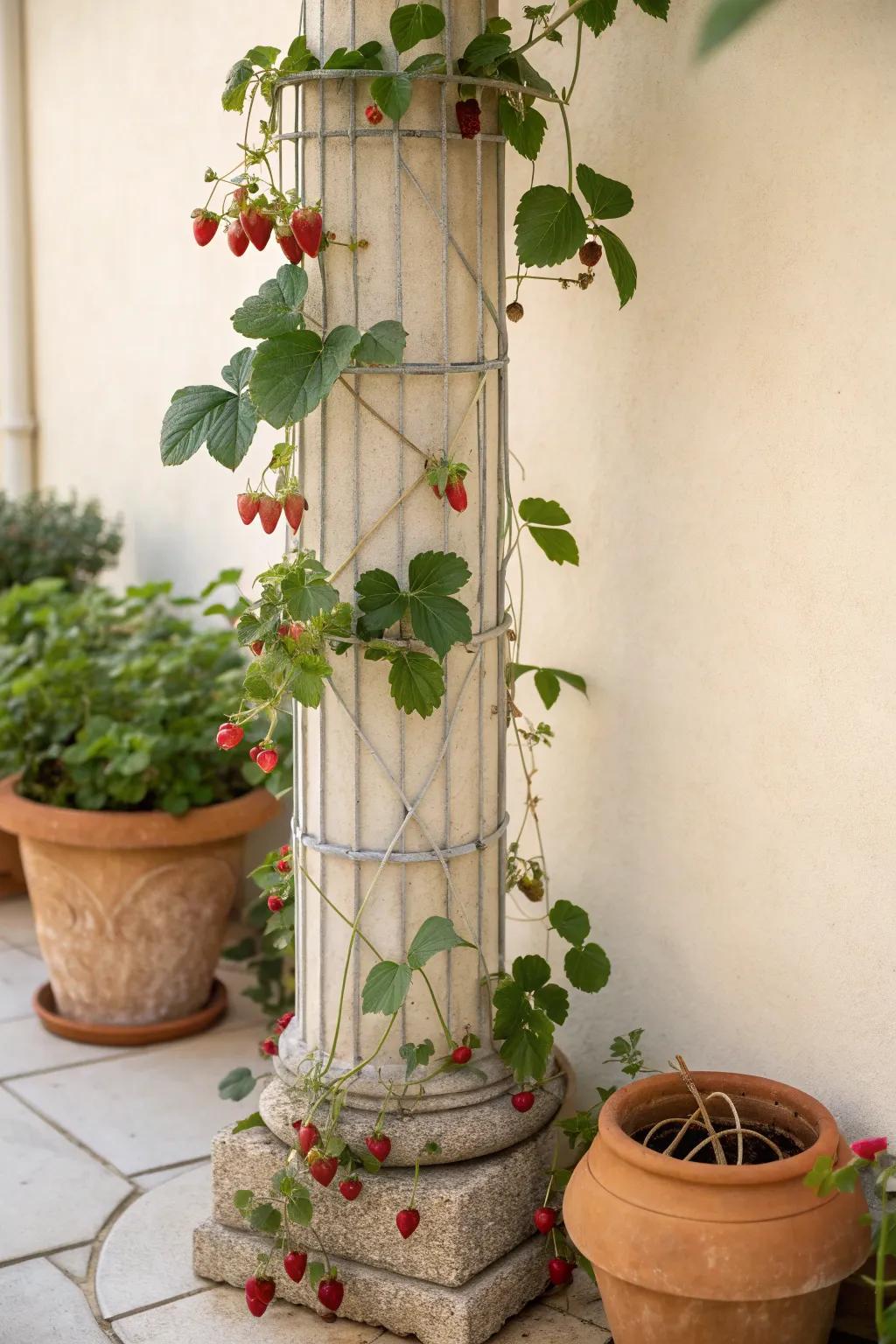 Elevate your garden with a touch of Scandinavian charm through vertical strawberry planting.