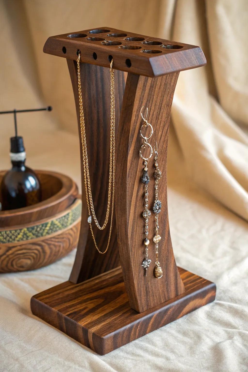 Elevate your space with a handcrafted jewelry stand that combines functionality with artisanal design.