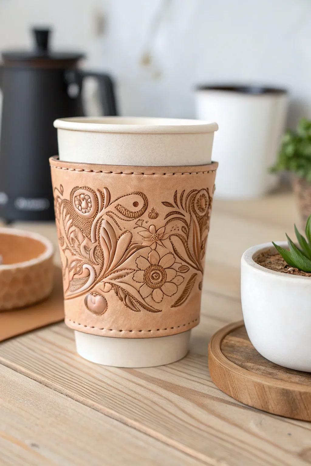 Elevate your coffee break with embossed elegance—where craftsmanship meets simplicity.