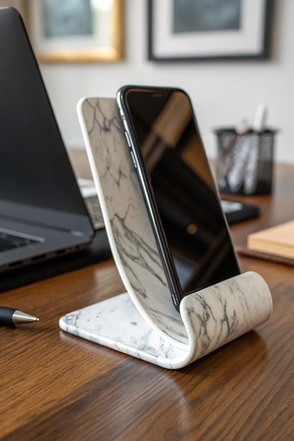 Elevate your space with a chic marble-effect phone stand—where style meets functionality.