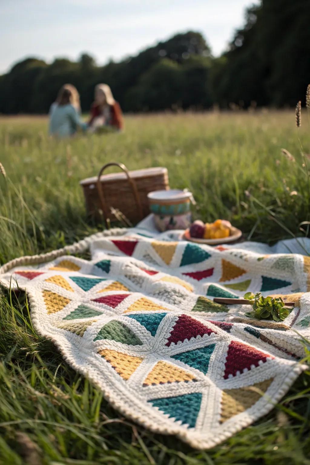 Elevate your outdoor moments with a handcrafted knit picnic blanket, where simplicity meets vibrant beauty.