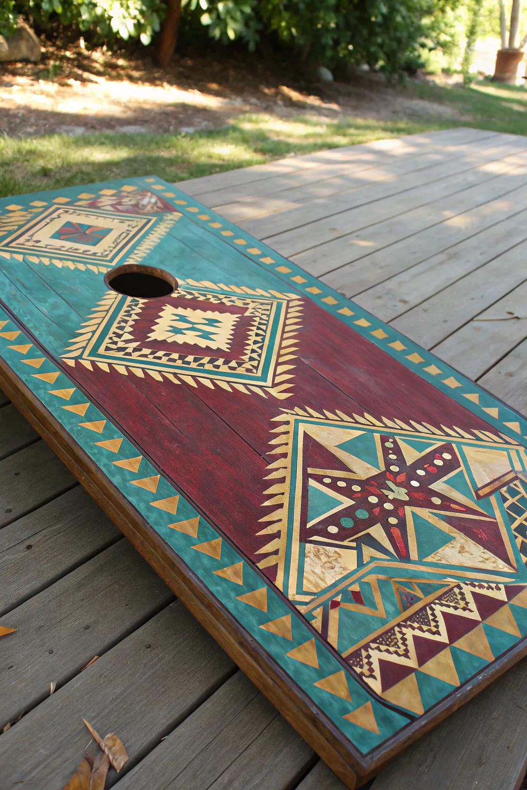 Bring a piece of heritage to your game with this stunning Aztec-inspired cornhole board.