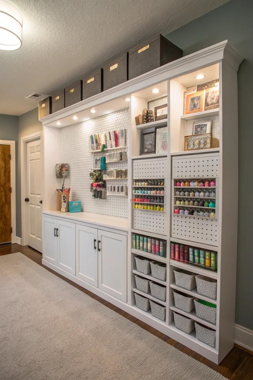 Hidden compartments keep the craft room tidy and stylish.