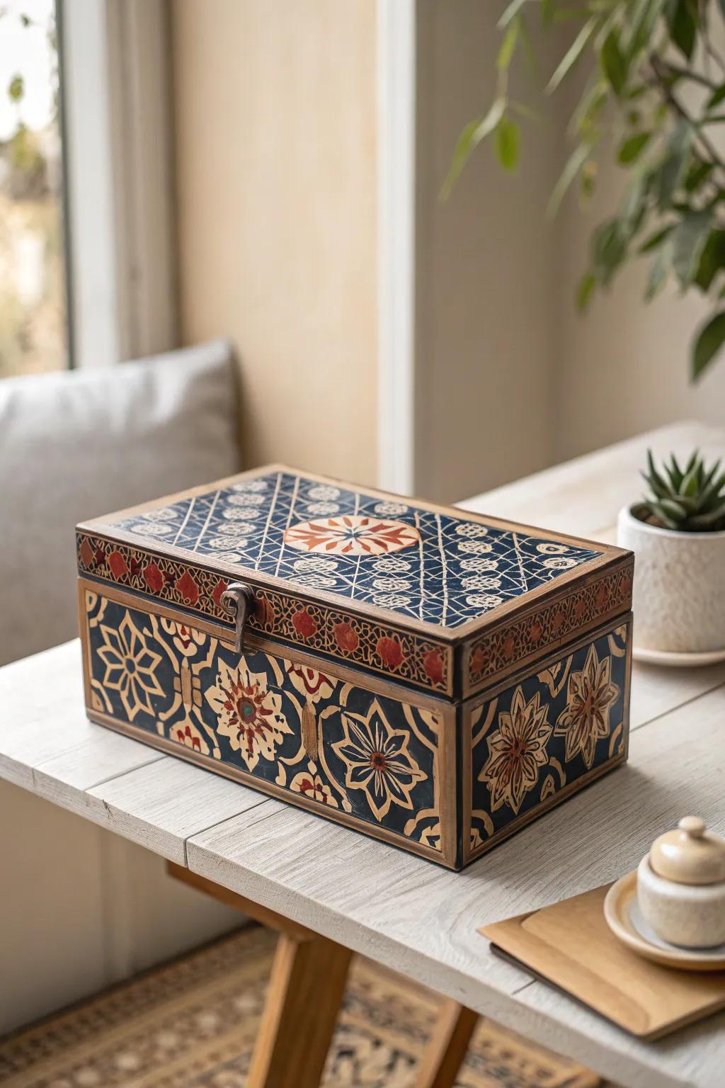 Infuse your space with exotic elegance through culturally inspired box designs.