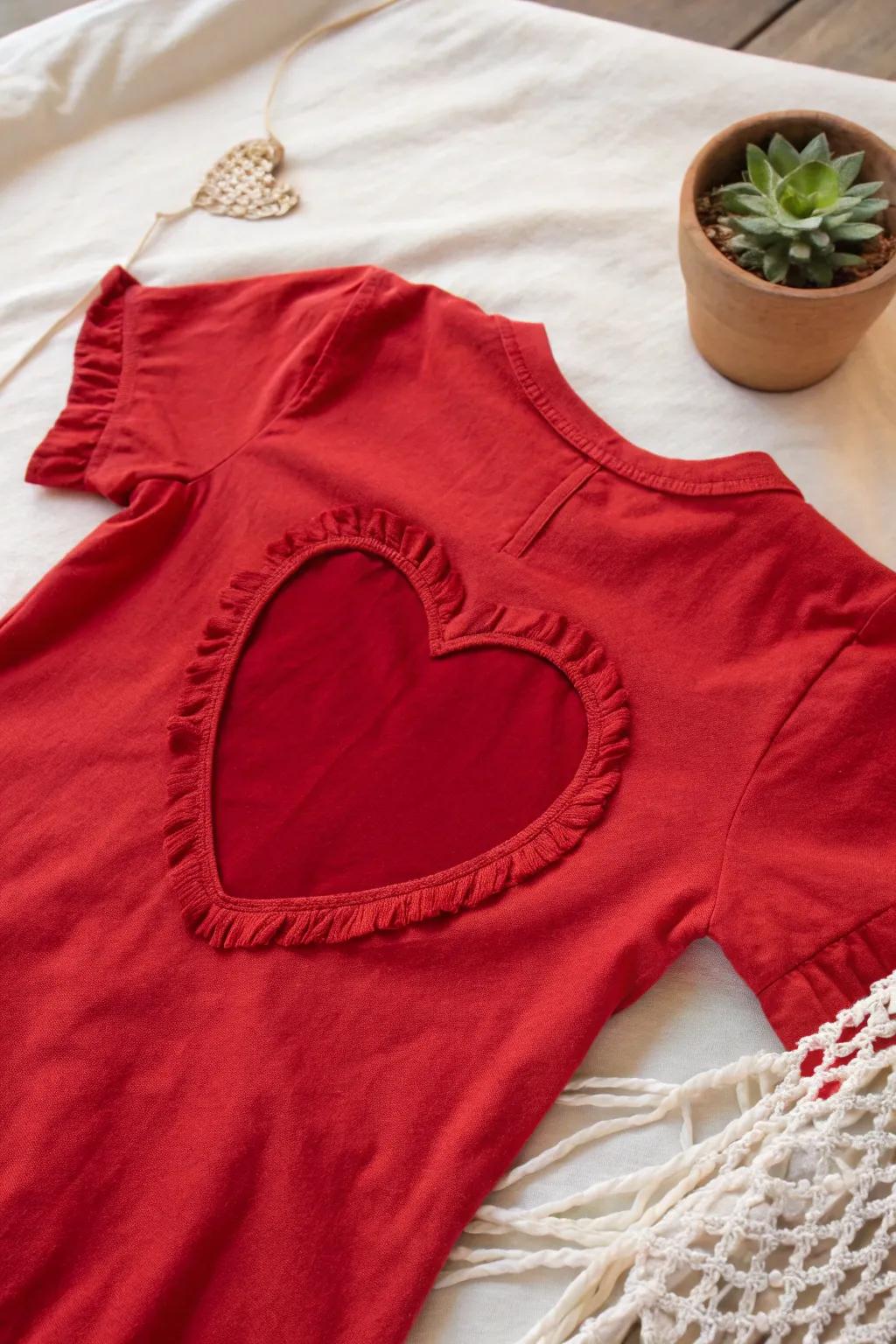 Add a touch of romance to your wardrobe with this adorable heart cutout t-shirt. Perfect for those who love minimalist style with a Boho flair!