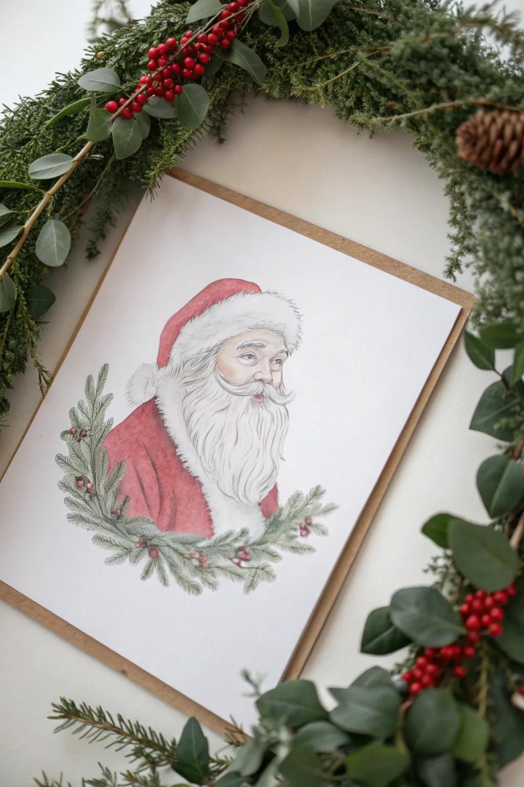 Embrace the festive spirit with a touch of Scandinavian elegance: Santa adorned with a delicate holiday garland.