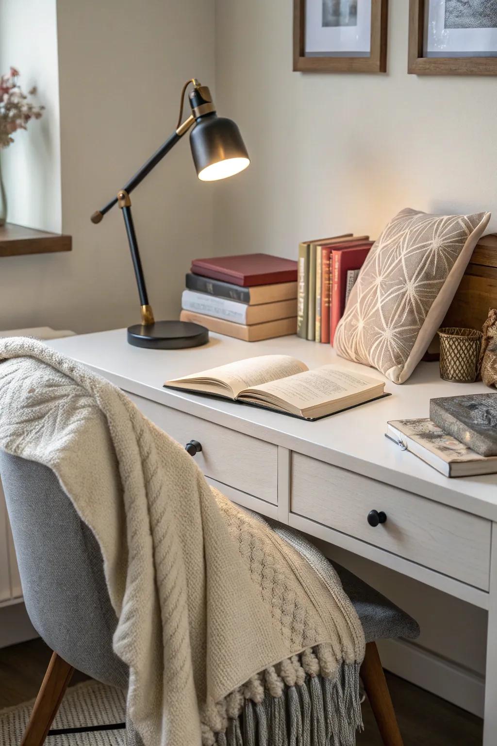 Textiles bring comfort and warmth to your desk setup.