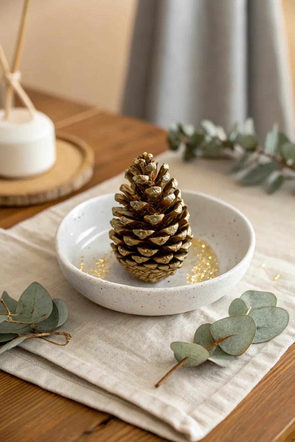 Add a touch of glam to your 60th birthday celebration with this stunning glitter-dusted pinecone centerpiece.