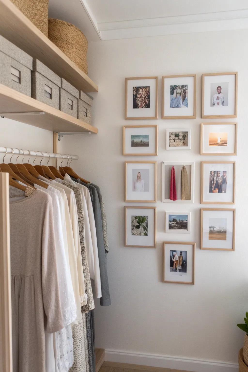 Infuse personal charm into your closet with a minimalist gallery wall that inspires and uplifts.