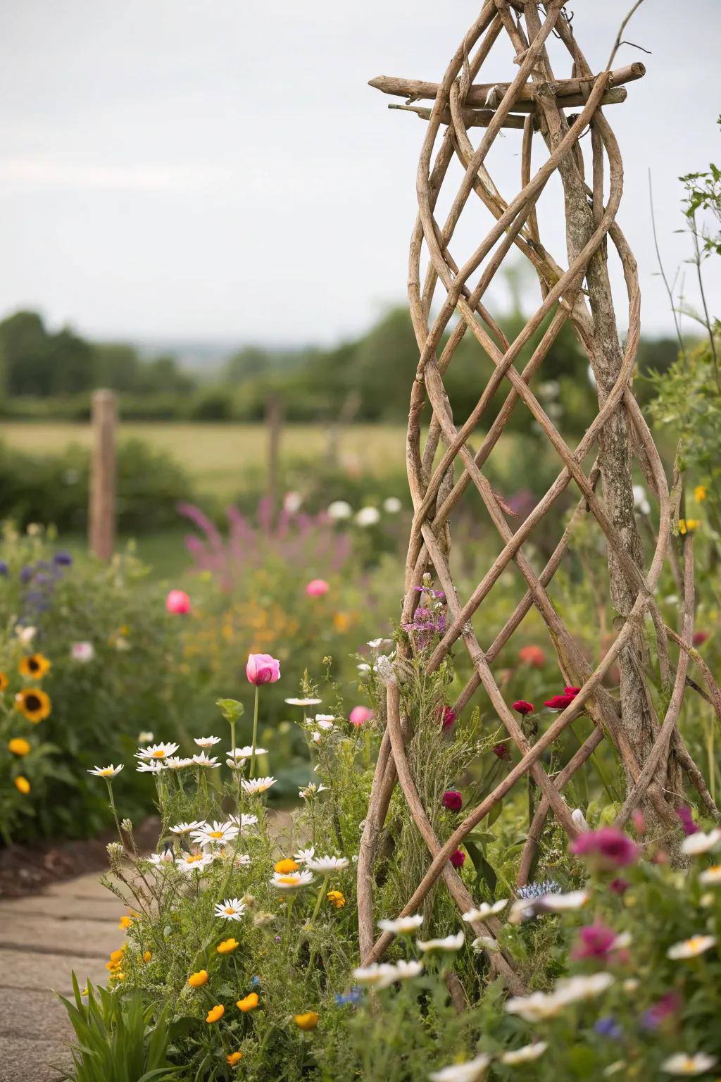 Embrace nature with this charming DIY twig lattice, perfect for adding rustic elegance to your garden.