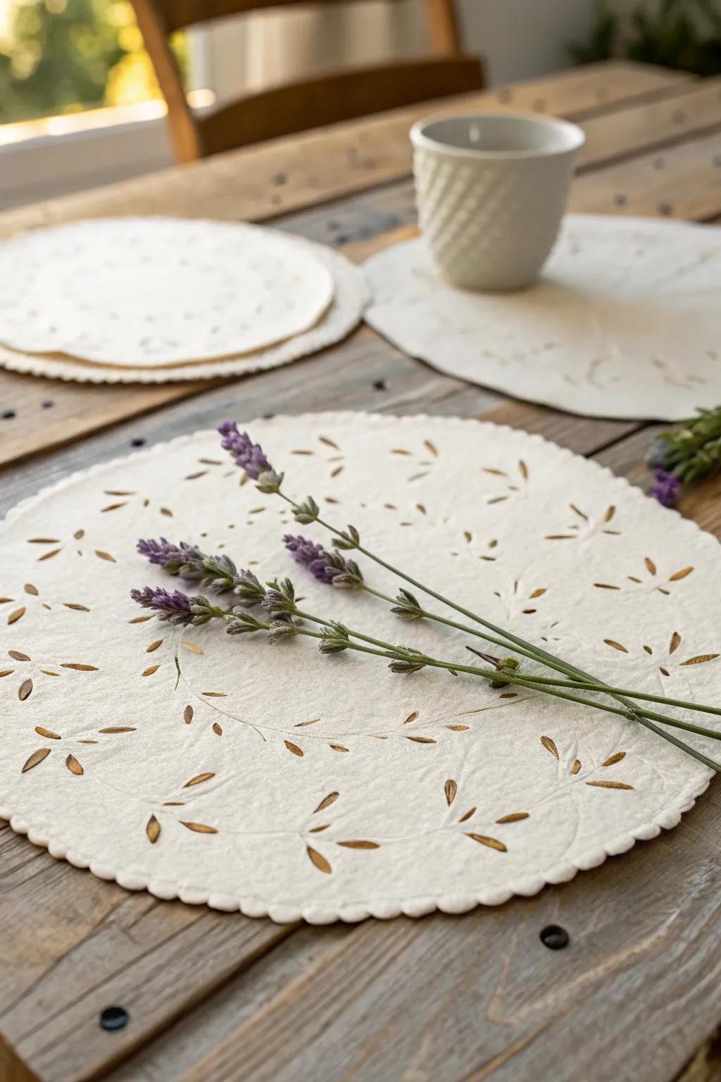 Eco-Chic Dining: Plantable seed paper placemats that bring beauty to your table and bloom in your garden.
