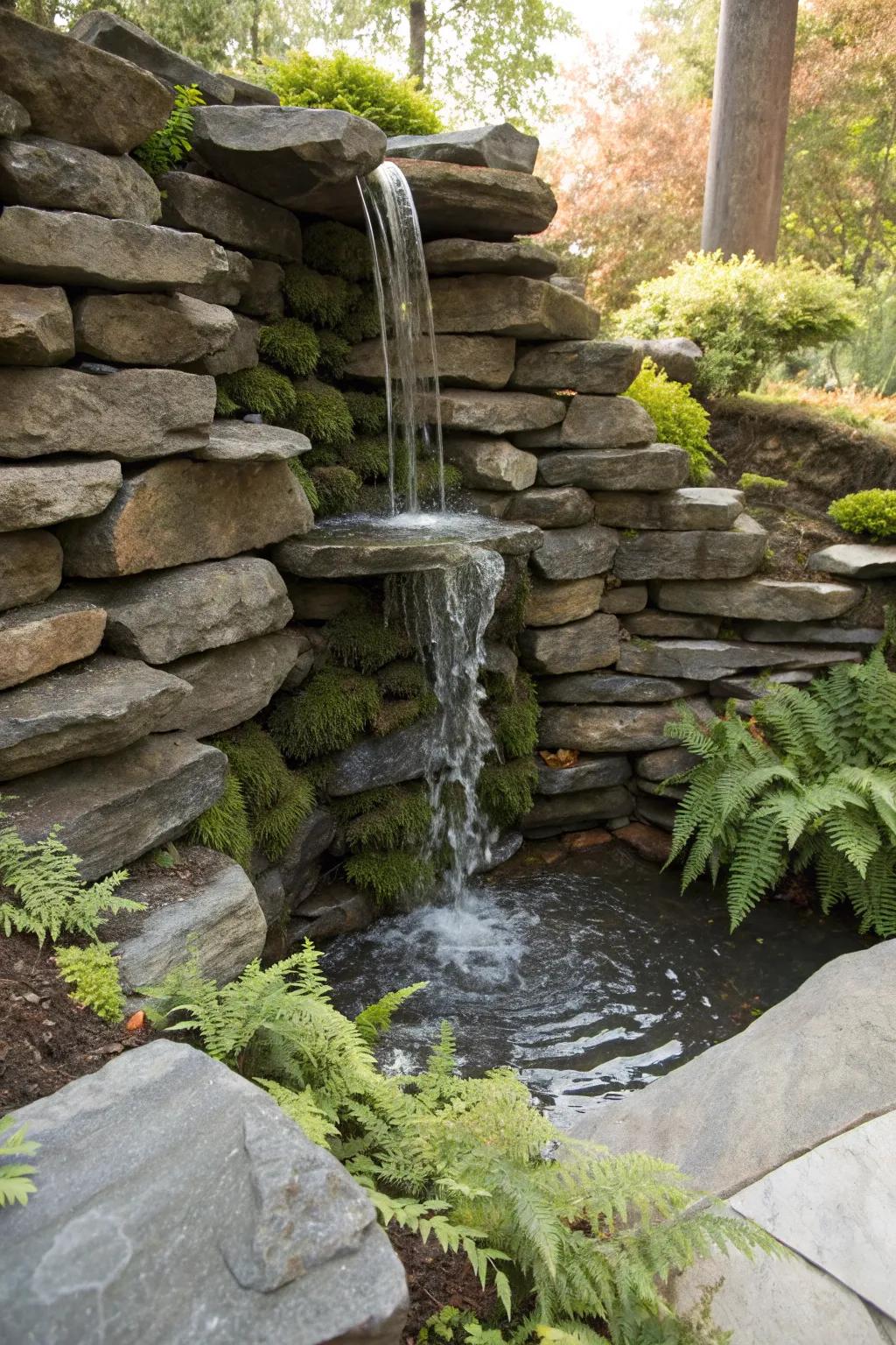 Elevate your garden with a touch of elegance and tranquility with a rock wall waterfall.