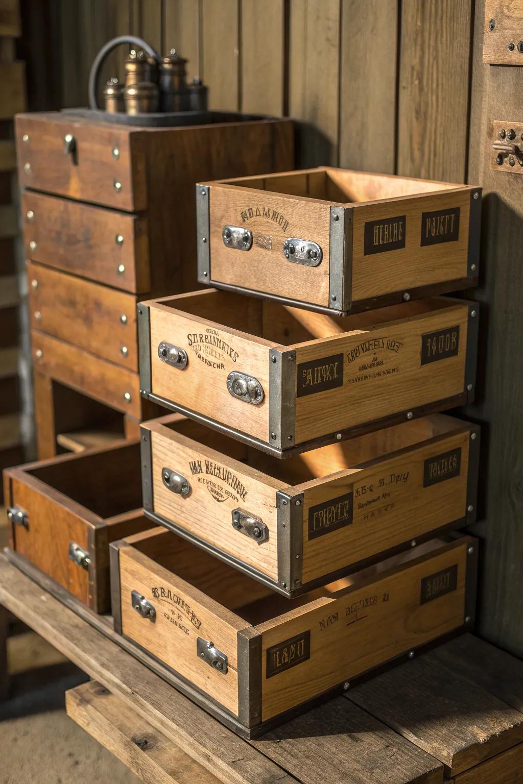 Elevate your DIY game with these artisanal stackable bins for a perfectly organized screw collection.