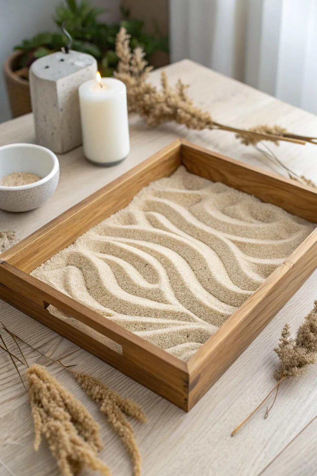 Discover the soothing art of kinetic sand in a minimalist boho setting. Embrace tactile tranquility.