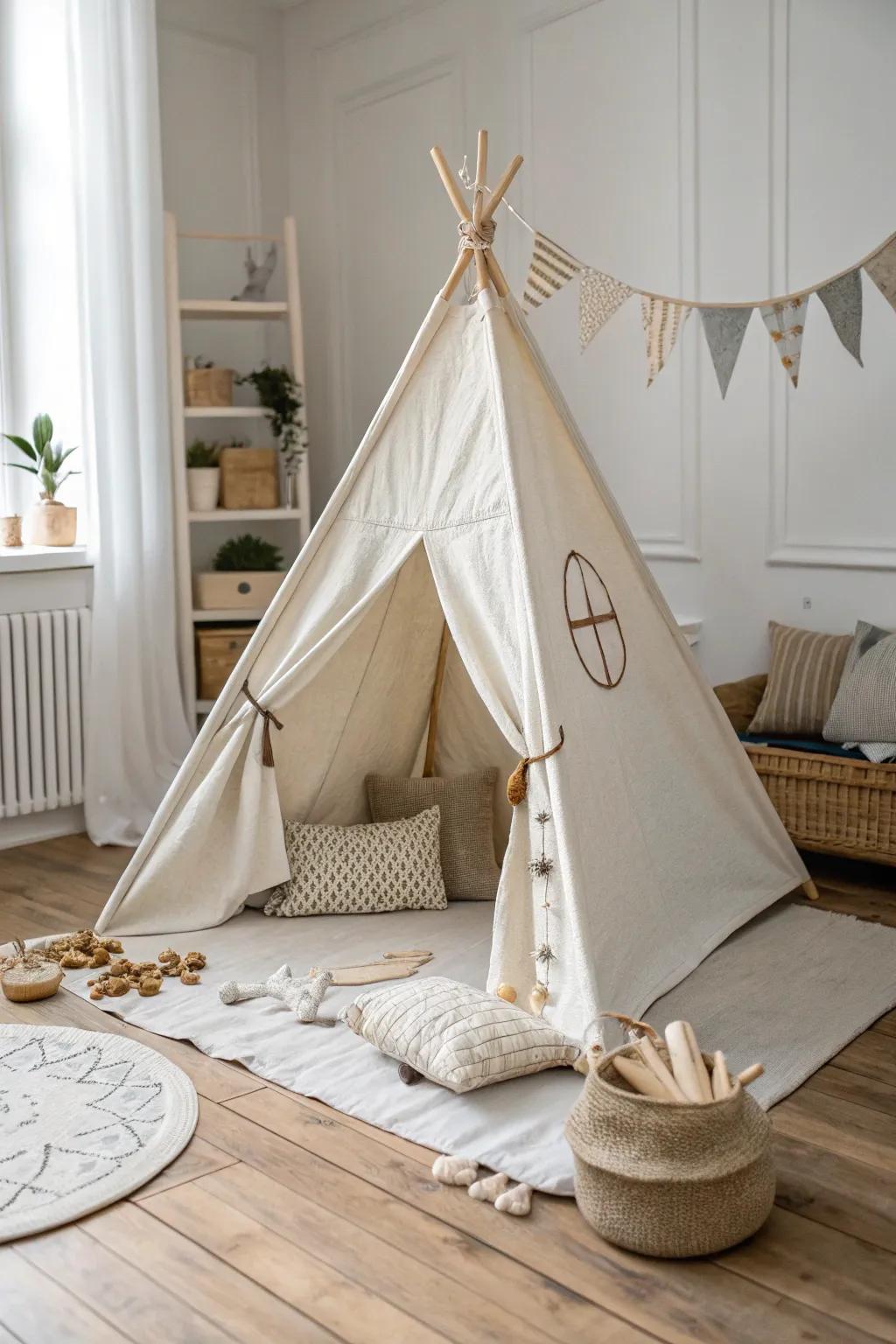 Transform playtime with a minimalist tent that hides the mess and invites imagination.