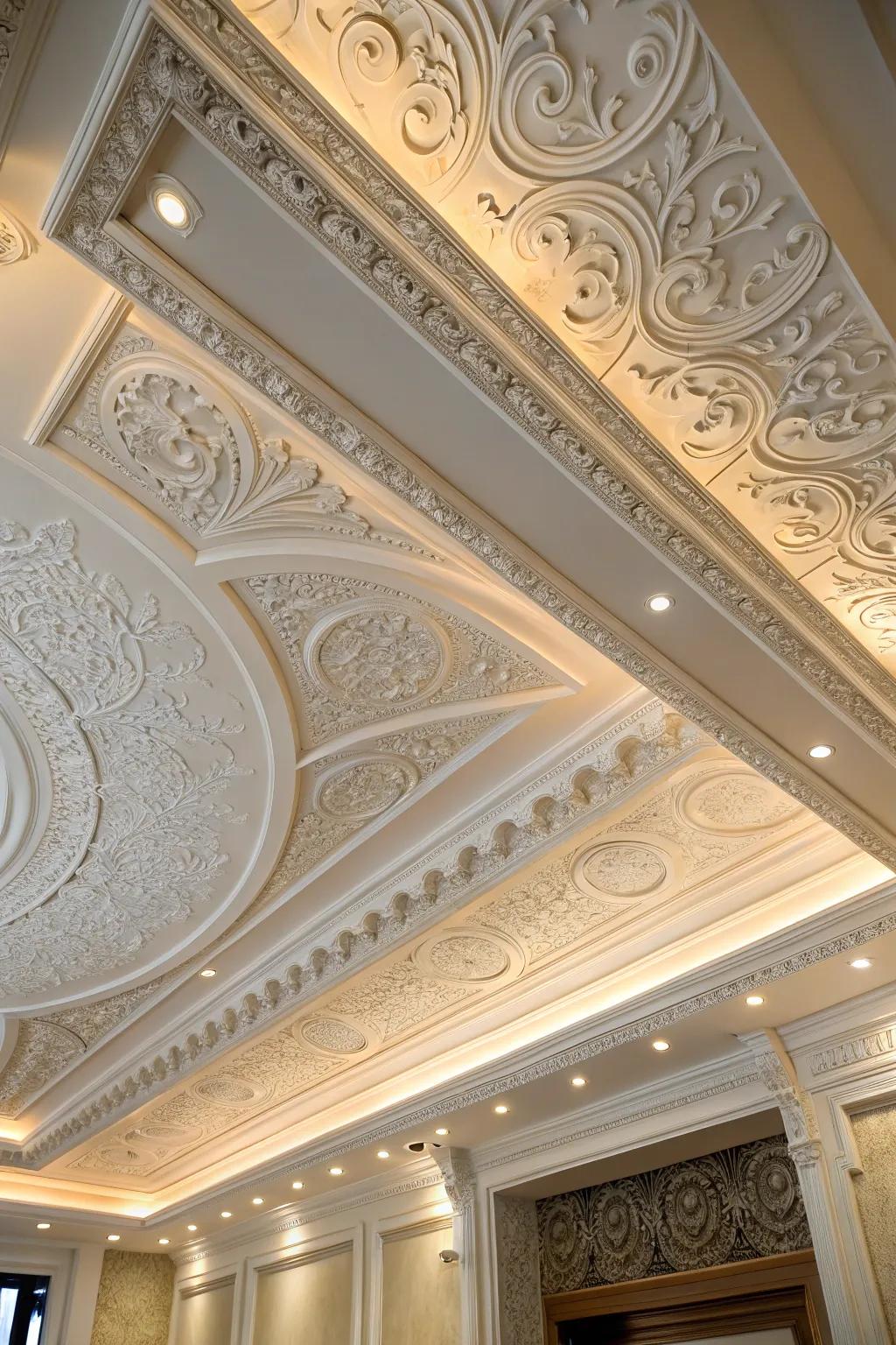Elevate your space with the timeless elegance of a gypsum ceiling, where craftsmanship meets sophistication.