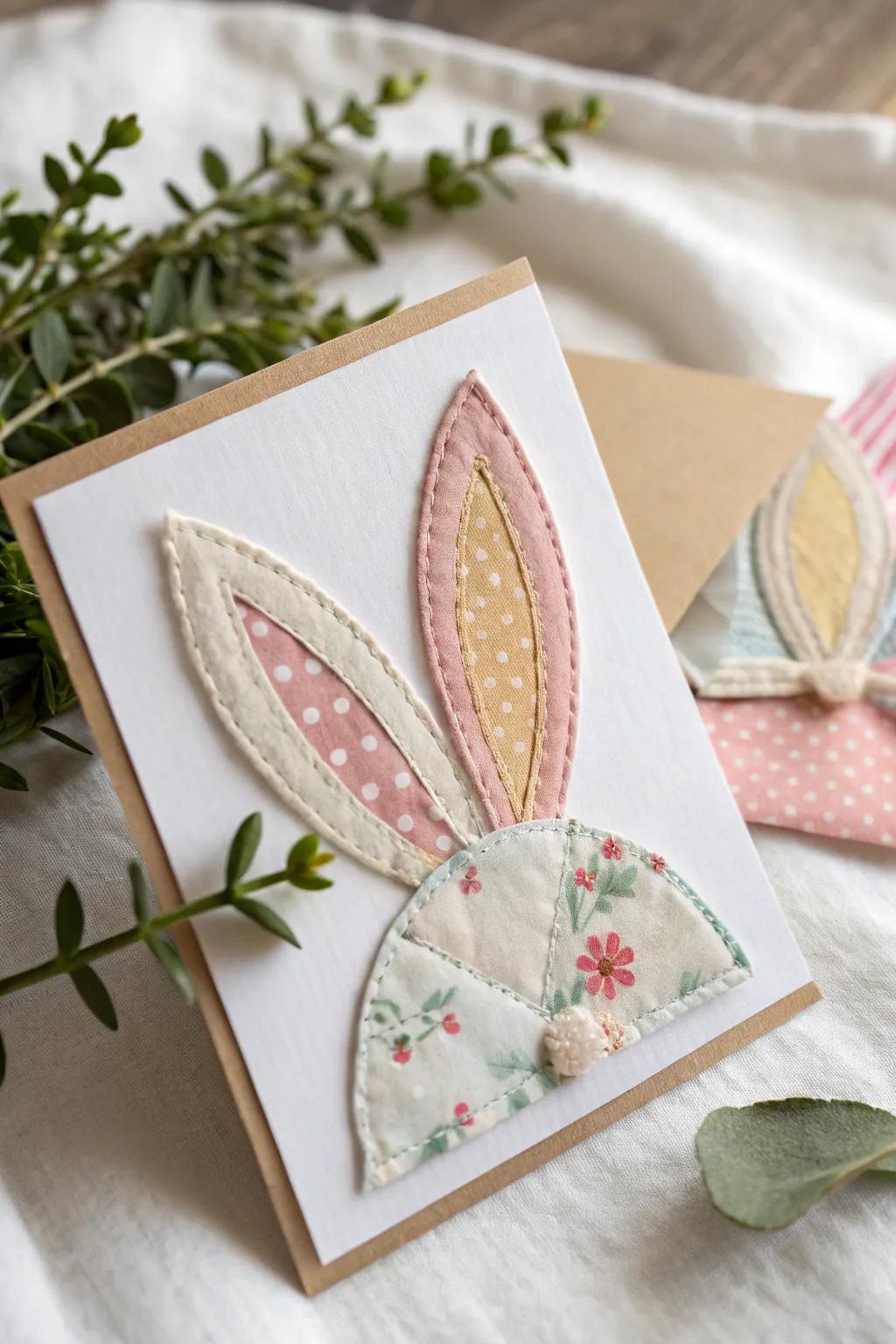 Craft your Easter greetings with a touch of handmade charm – patchwork bunny ears bring cozy elegance to your cards.