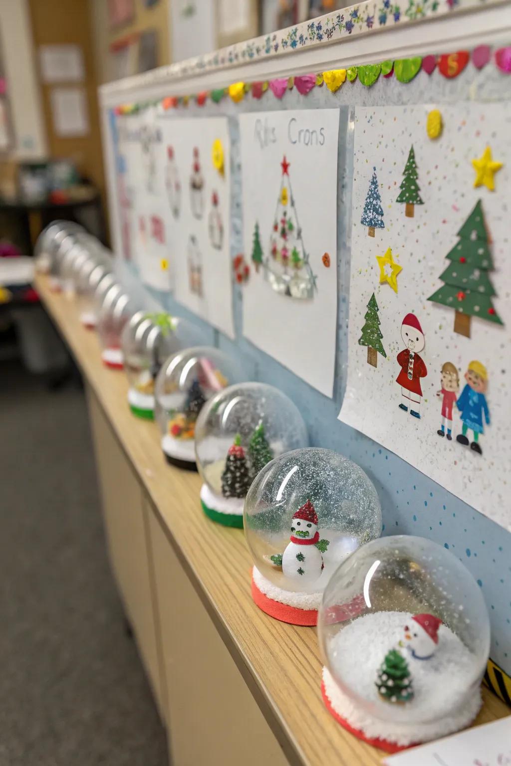 DIY snow globes add a whimsical touch to your holiday display.