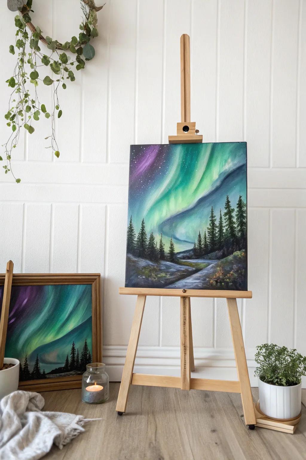 Embrace the enchanting dance of the Northern Lights with a minimalist touch.