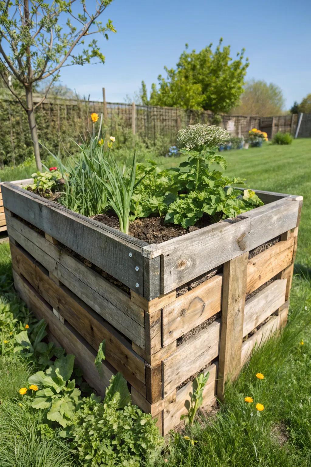 Transform kitchen scraps into garden gold with this stylish pallet bed composter!