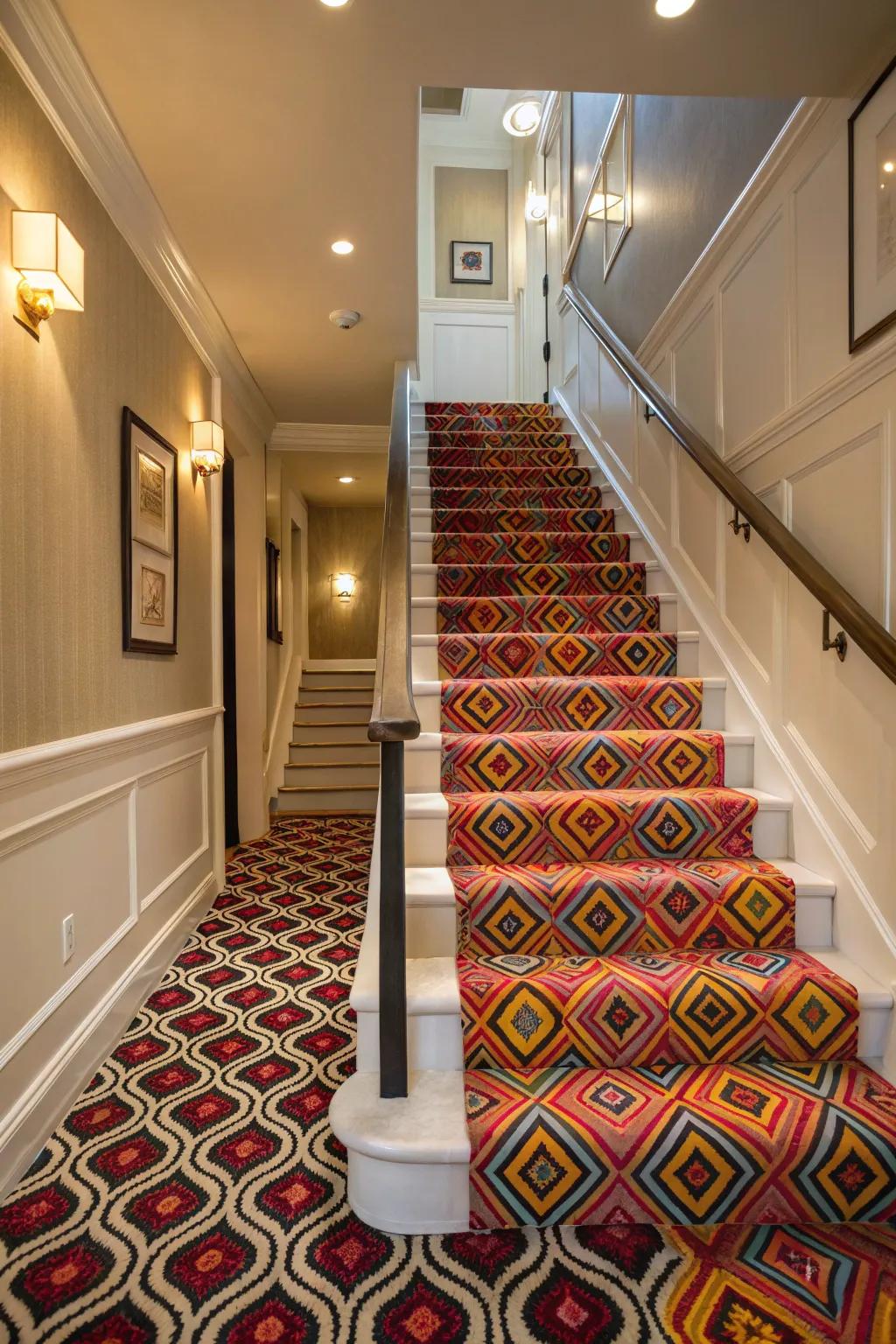 A bold carpet pattern can make your staircase stand out.