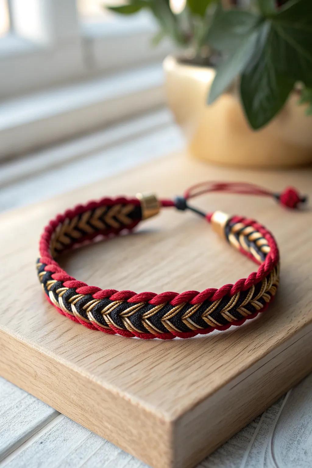 Bold and Beautiful: Elevate your style with this stunning fishtail bracelet in red, black, and gold.