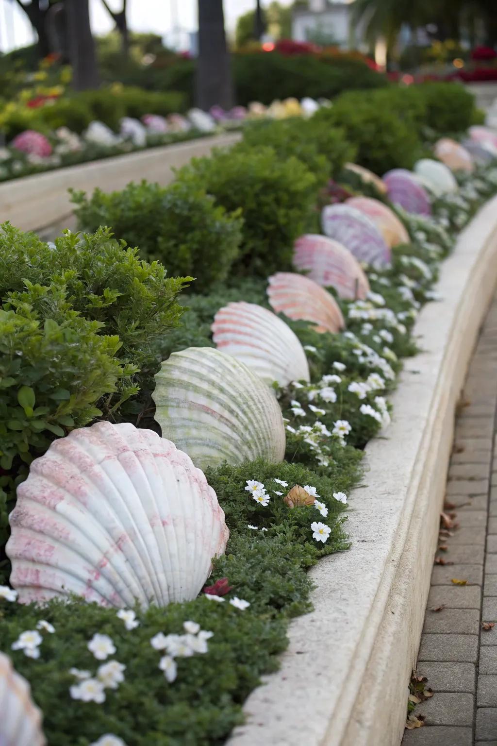 Transform your garden into a coastal retreat with elegant seashell edging. 🌿🌸